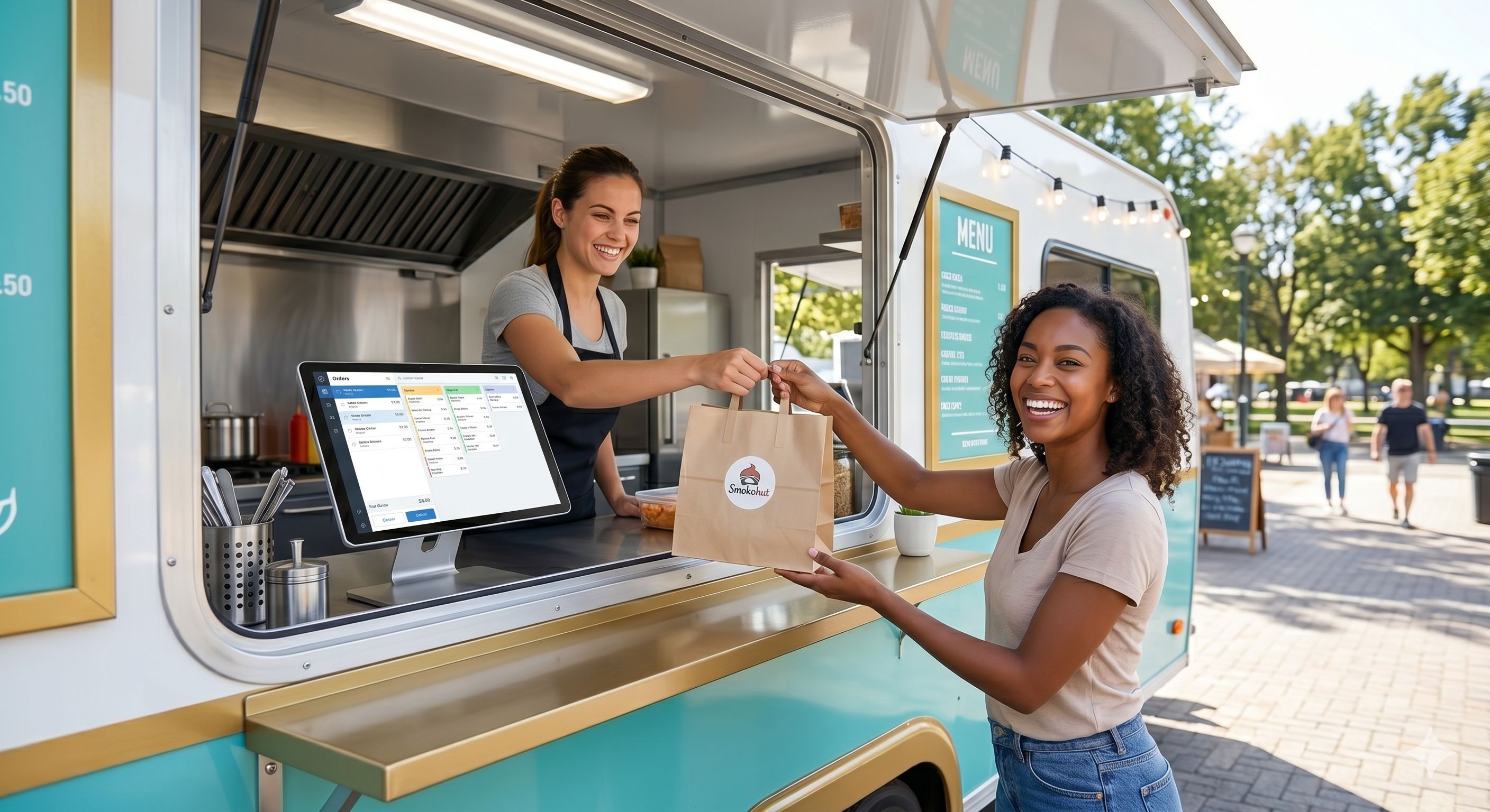 Smiling Customer Quickly Picking up Order